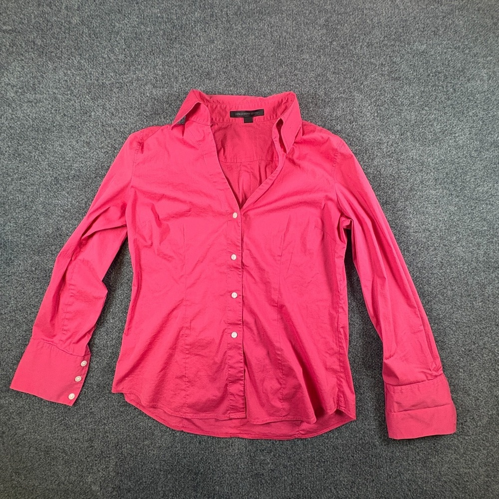 Express Design Studio Shirt Women Large Hot Pink Cotton V Neck Button Up Outdoor